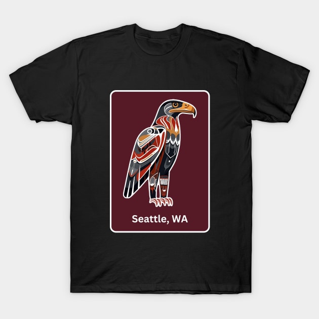 Seattle Washington Native American Indian American Red Background Eagle Hawk Haida T-Shirt by twizzler3b